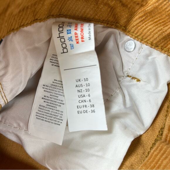 🆕 Boohoo Corduroy Pants Womens Size 6 Cords Split Hem Mustard Tan High Rise - Picture 10 of 14